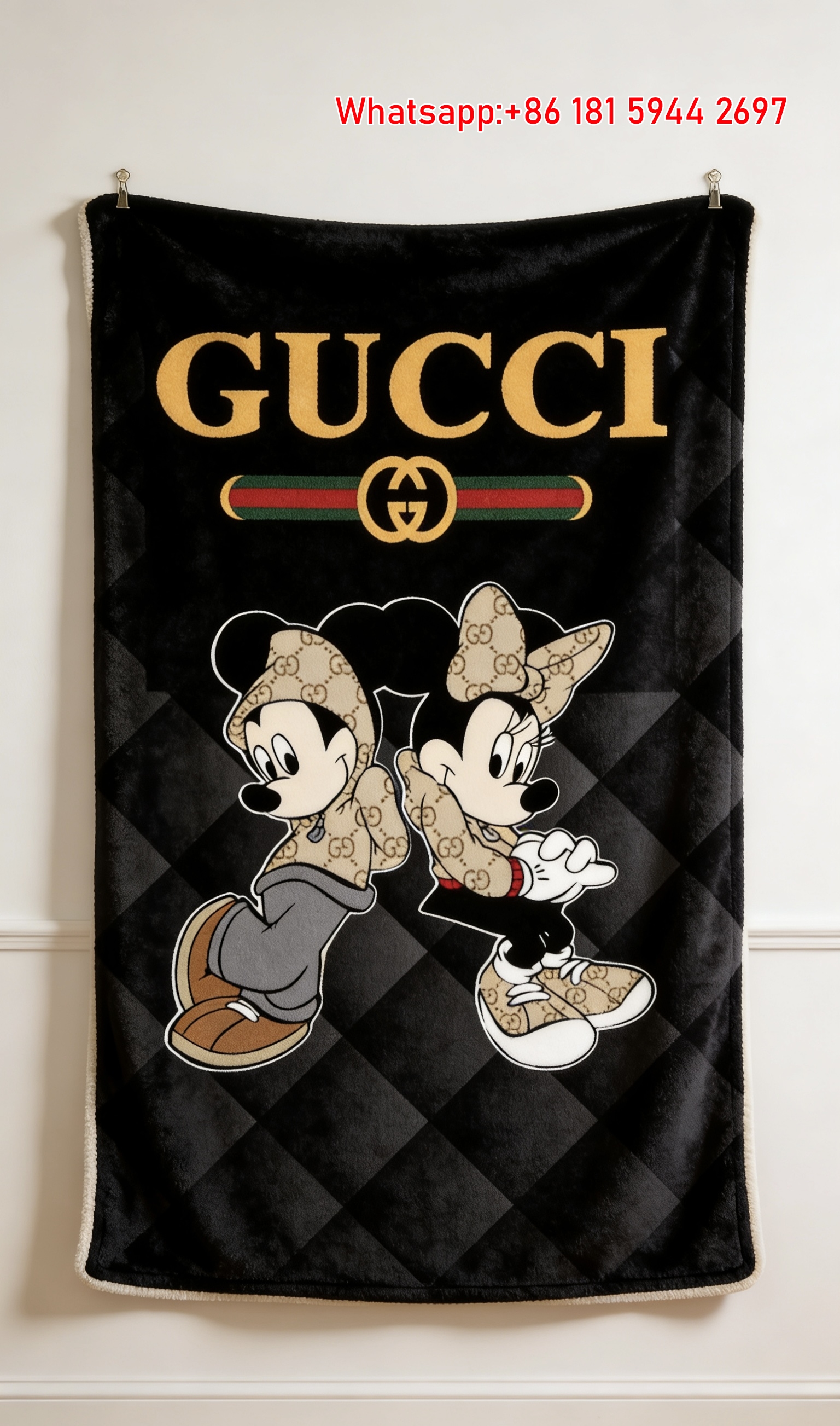 Gucci Mickey Minnie Streetwear Flannel Blanket Wall Hanging throw blanket IMG_2418